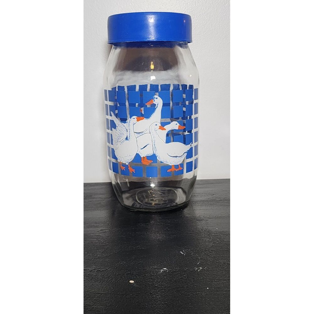 Carlton Glass Canister 2L collector Jar Vintage Geese Goose Duck Blue with Lid 8 - Picture 2 of 8